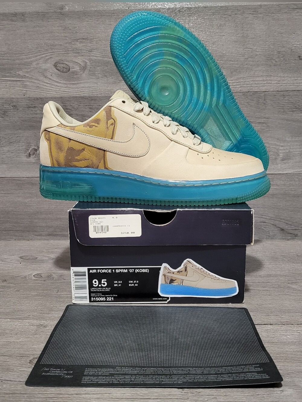 2007 Nike Air Force 1 Men's 9.5 Supreme '07 Kobe Bryant 315095-221 Brown Blue
